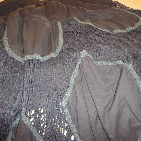 Karen Kane Boho Peasant Crocheted Maxi Skirt M Black Elastic Waist - Picture 6 of 14